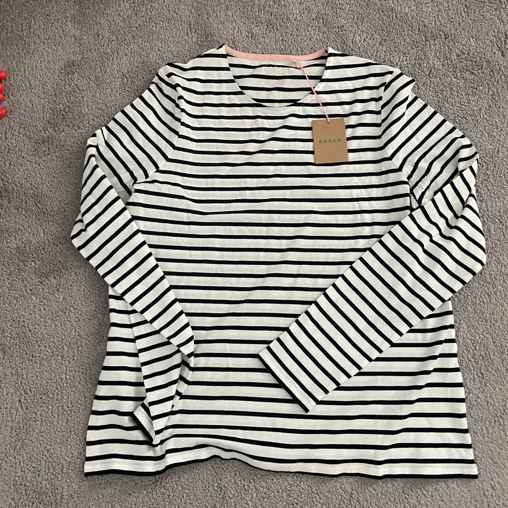 NWT Boden Bea Long Sleeve Breton - Ivory and Black Striped.  Size US 10/UK14